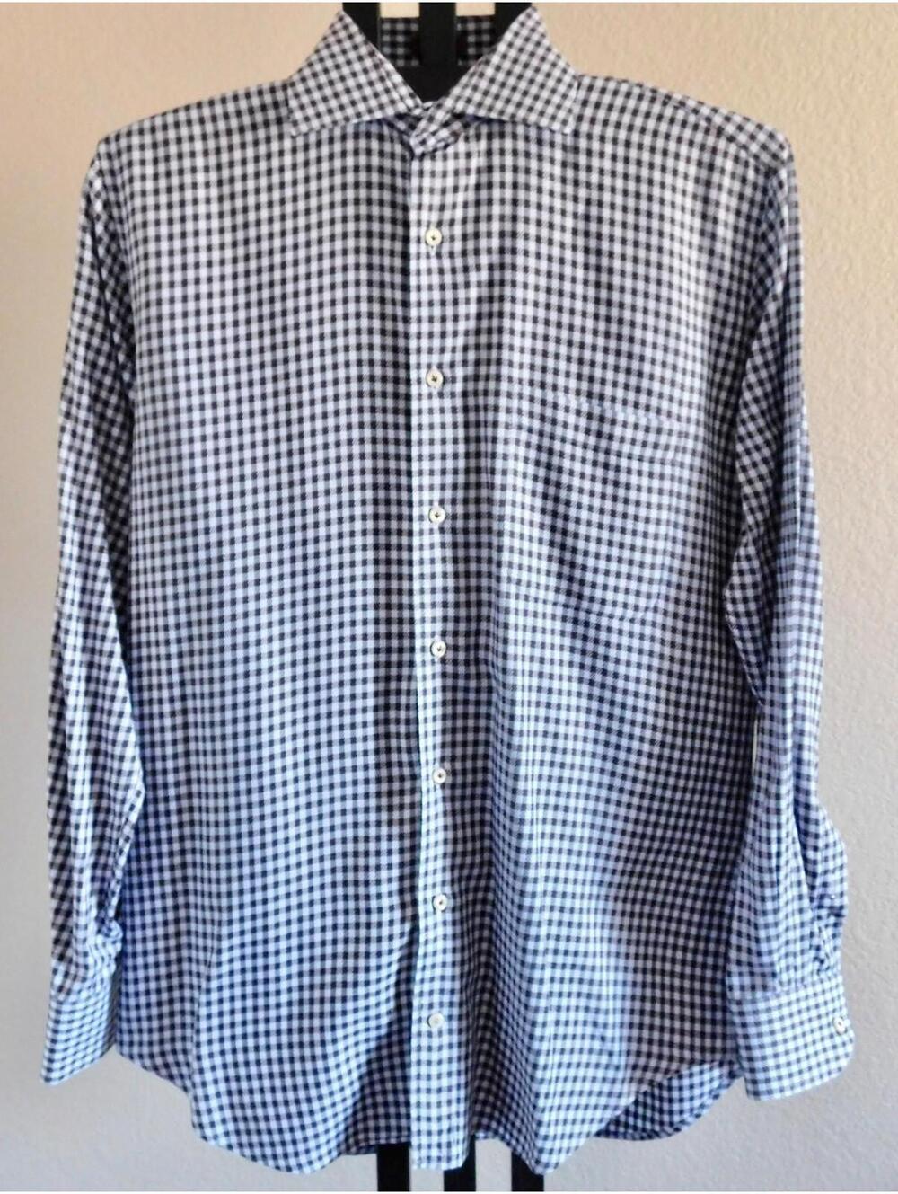 Peter Millar Mens Dress Shirt Size M Checkered Button Up 100% Cotton